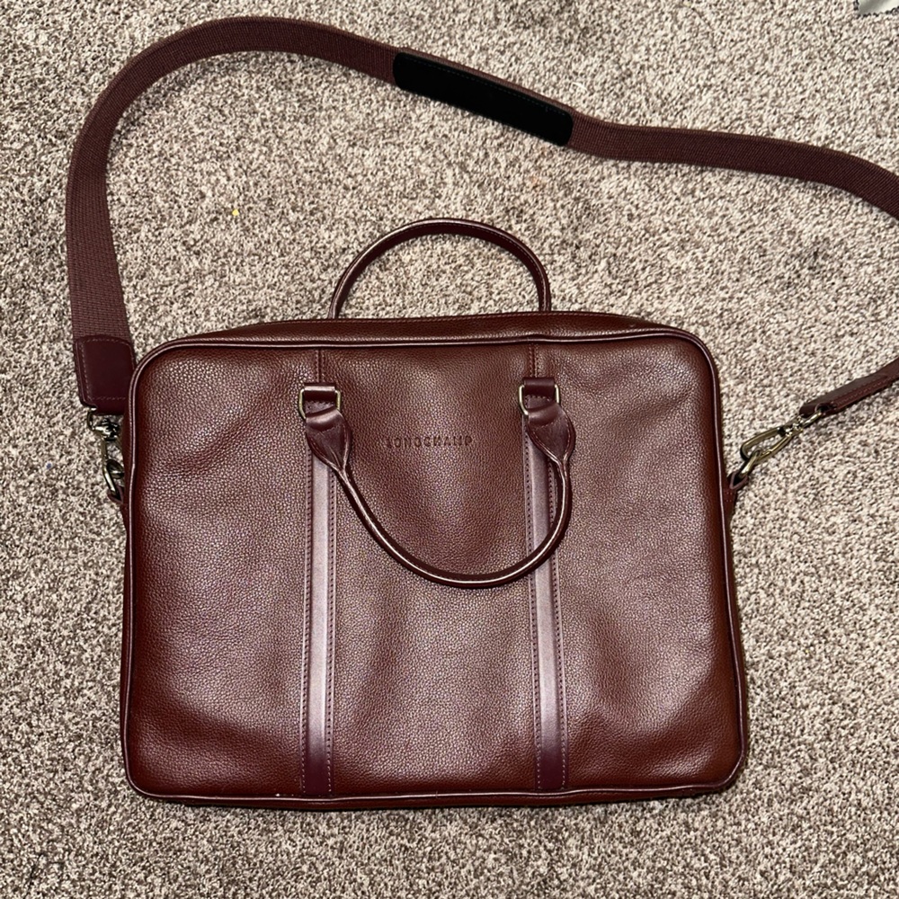 Longchamp leather briefcase bag with removable shoulder strap